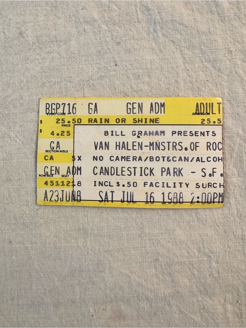 Vintage 1988 Van Halen Monsters of Rock Concert Memorabilia Candlestick Park